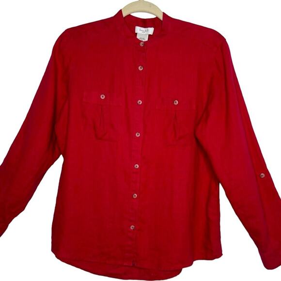 Kate Hill Red Linen Button Up Blouse Size PM - Picture 1 of 9